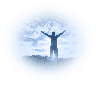 silhouetted figure with hands raised in worship